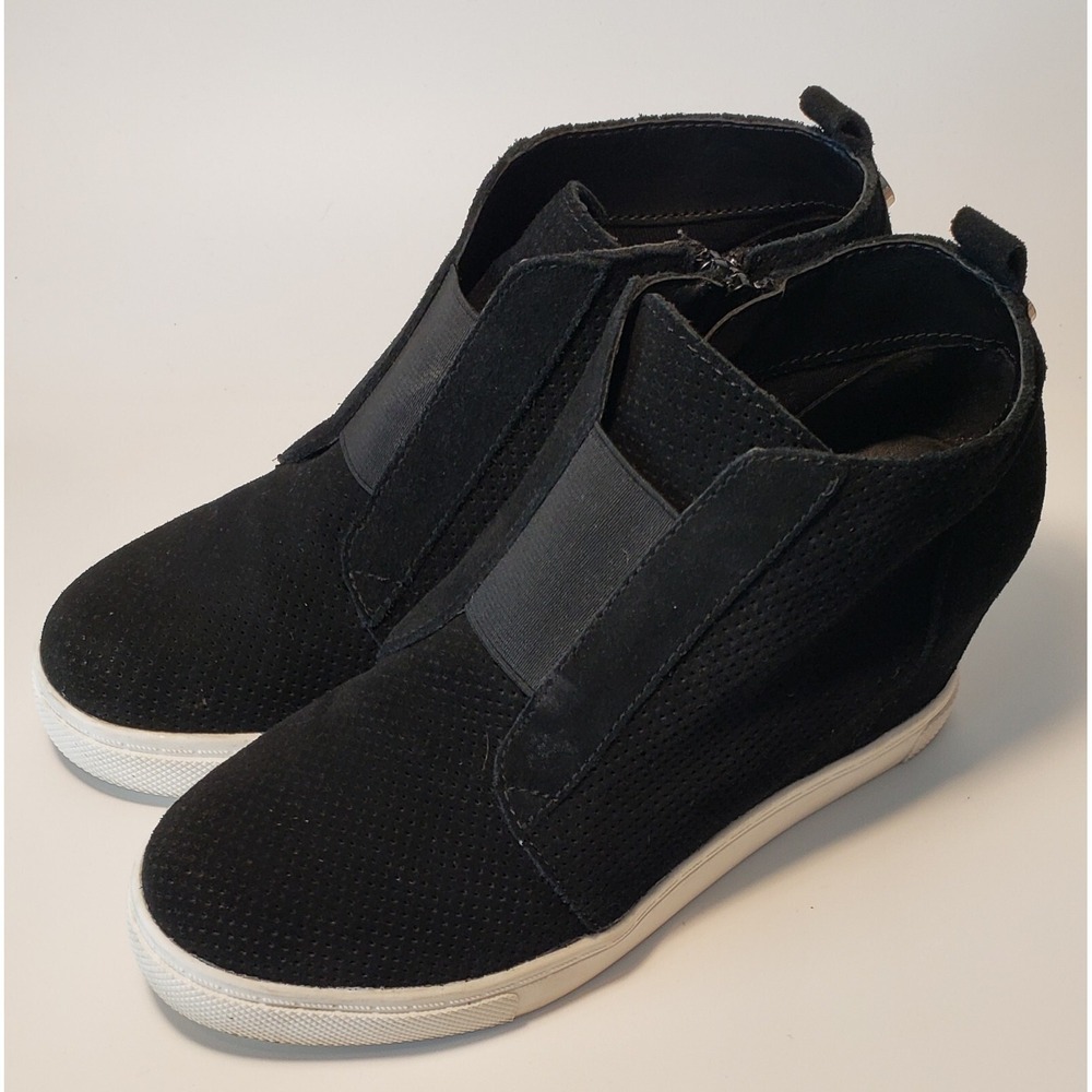 Steve Madden Women's 8 Ankle Zip-up Black Comfortable‎ Wedgie Suede Sneakers
